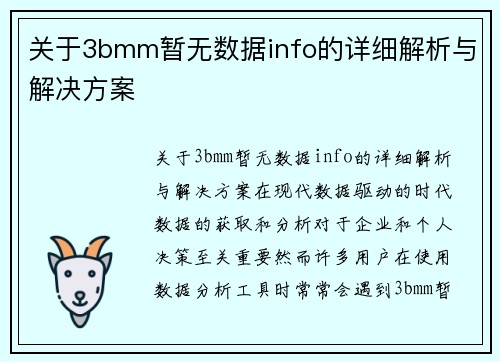 关于3bmm暂无数据info的详细解析与解决方案